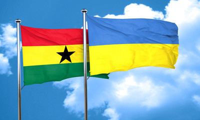Ghana flag with Ukraine flag, 3D rendering