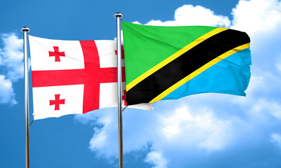 Georgia flag with Tanzania flag, 3D rendering