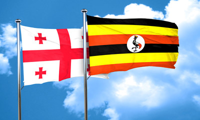 Georgia flag with Uganda flag, 3D rendering