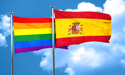 Gay pride flag with Spain flag, 3D rendering