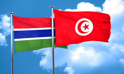 Gambia flag with Tunisia flag, 3D rendering