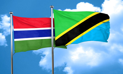 Gambia flag with Tanzania flag, 3D rendering