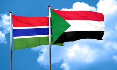 Gambia flag with Sudan flag, 3D rendering