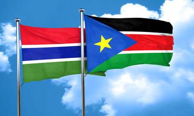 Gambia flag with South Sudan flag, 3D rendering