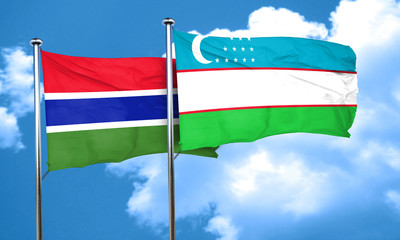 Gambia flag with Uzbekistan flag, 3D rendering