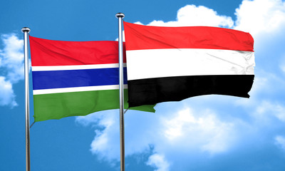 Gambia flag with Yemen flag, 3D rendering
