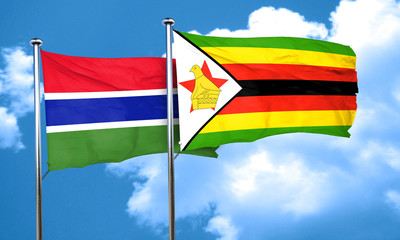 Gambia flag with Zimbabwe flag, 3D rendering