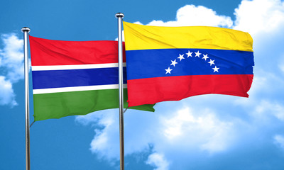 Gambia flag with Venezuela flag, 3D rendering