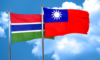 Gambia flag with Taiwan flag, 3D rendering