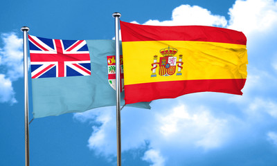 Fiji flag with Spain flag, 3D rendering