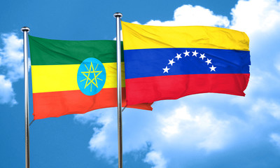Fototapeta na wymiar Ethiopia flag with Venezuela flag, 3D rendering