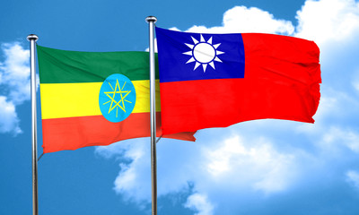 Ethiopia flag with Taiwan flag, 3D rendering