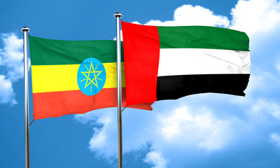 Ethiopia flag with UAE flag, 3D rendering