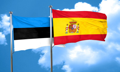 estonia flag with Spain flag, 3D rendering
