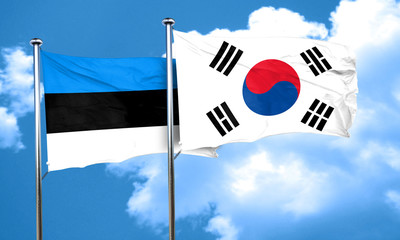 estonia flag with South Korea flag, 3D rendering