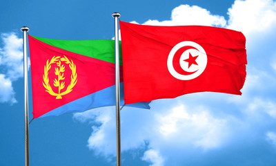 Eritrea flag with Tunisia flag, 3D rendering