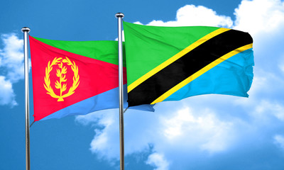Eritrea flag with Tanzania flag, 3D rendering