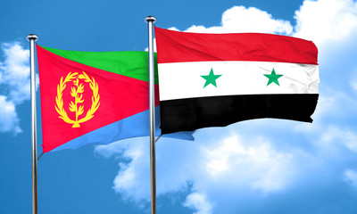 Eritrea flag with Syria flag, 3D rendering
