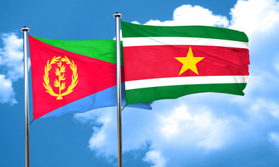 Eritrea flag with Suriname flag, 3D rendering
