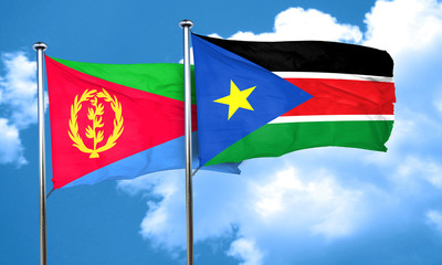 Eritrea flag with South Sudan flag, 3D rendering