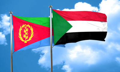 Eritrea flag with Sudan flag, 3D rendering