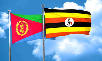 Eritrea flag with Uganda flag, 3D rendering