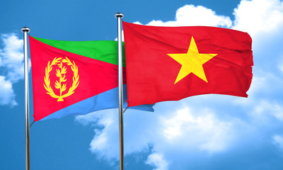 Eritrea flag with Vietnam flag, 3D rendering