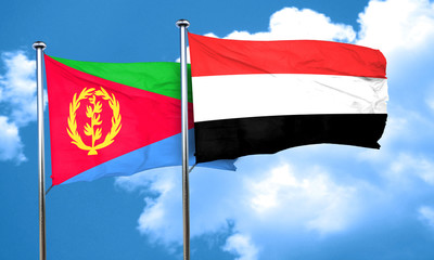 Eritrea flag with Yemen flag, 3D rendering