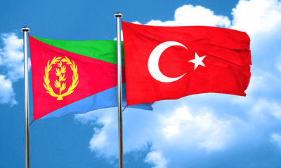 Eritrea flag with Turkey flag, 3D rendering