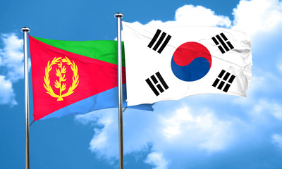 Eritrea flag with South Korea flag, 3D rendering