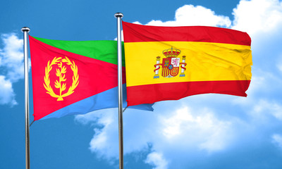 Eritrea flag with Spain flag, 3D rendering