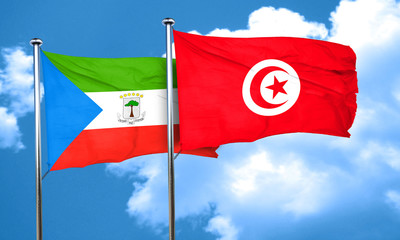 Equatorial guinea flag with Tunisia flag, 3D rendering