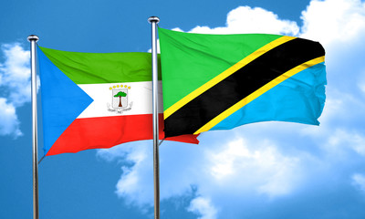 Equatorial guinea flag with Tanzania flag, 3D rendering