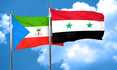 Equatorial guinea flag with Syria flag, 3D rendering