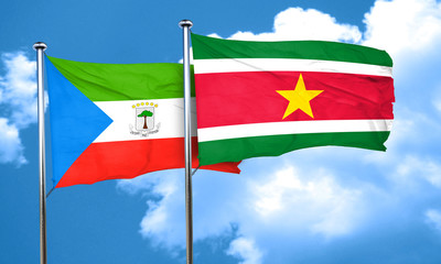 Equatorial guinea flag with Suriname flag, 3D rendering