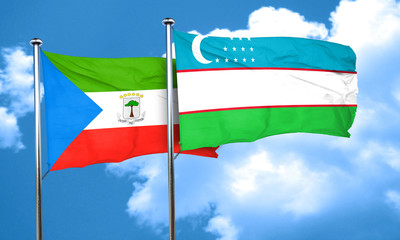 Equatorial guinea flag with Uzbekistan flag, 3D rendering