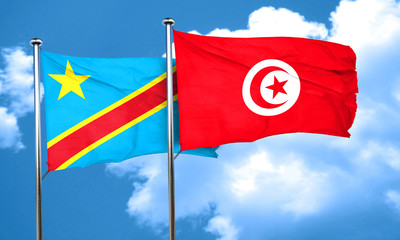 Democratic republic of the congo flag with Tunisia flag, 3D rend