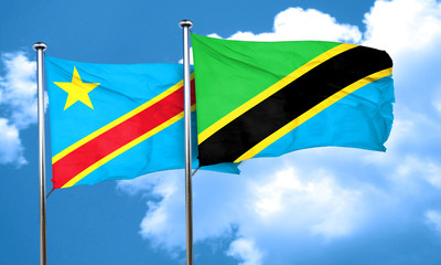 Democratic republic of the congo flag with Tanzania flag, 3D ren