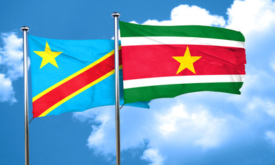 Democratic republic of the congo flag with Suriname flag, 3D ren