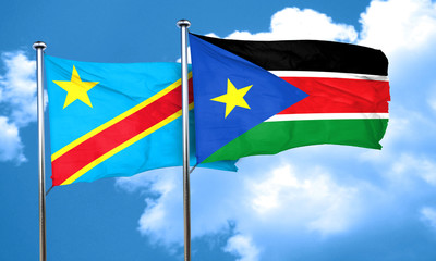 Democratic republic of the congo flag with South Sudan flag, 3D