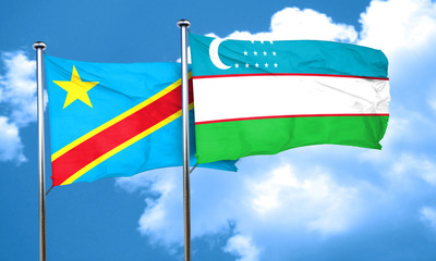 Democratic republic of the congo flag with Uzbekistan flag, 3D r