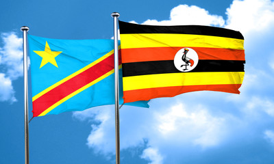 Democratic republic of the congo flag with Uganda flag, 3D rende