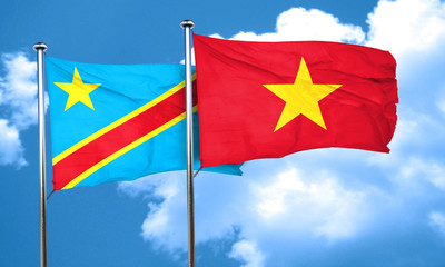 Democratic republic of the congo flag with Vietnam flag, 3D rend