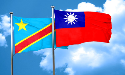 Democratic republic of the congo flag with Taiwan flag, 3D rende