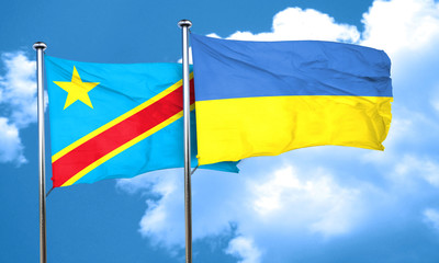 Democratic republic of the congo flag with Ukraine flag, 3D rend