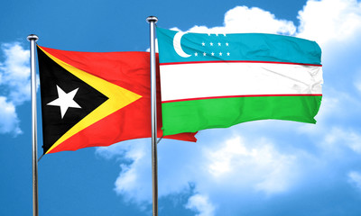 east timor flag with Uzbekistan flag, 3D rendering