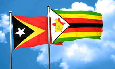 east timor flag with Zimbabwe flag, 3D rendering