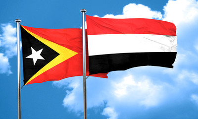 east timor flag with Yemen flag, 3D rendering