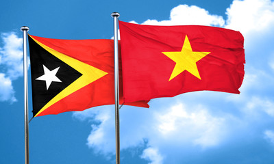 east timor flag with Vietnam flag, 3D rendering