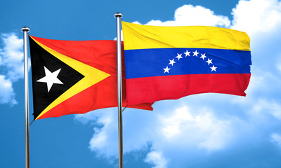 Fototapeta na wymiar east timor flag with Venezuela flag, 3D rendering
